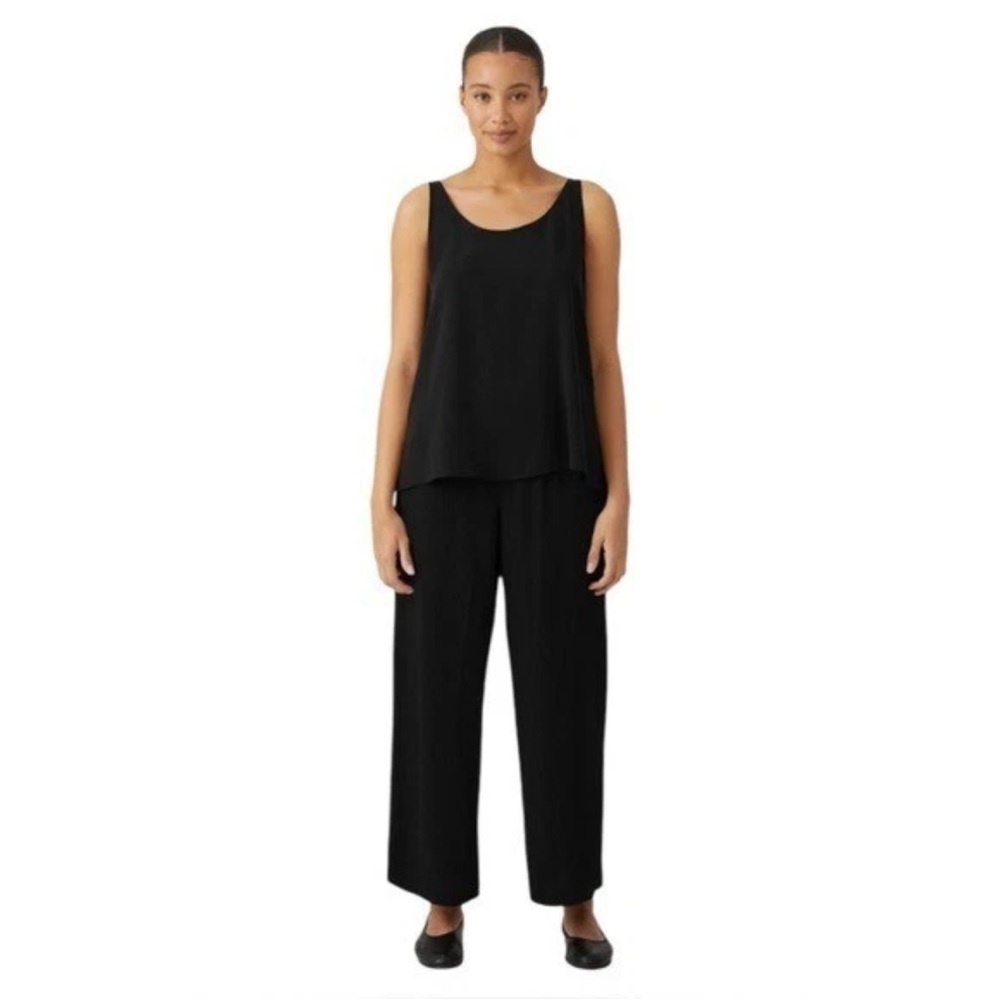 Eileen Fisher Black Textured Cupro Wide-Leg Pull-On Lightweight 
Pants Medium